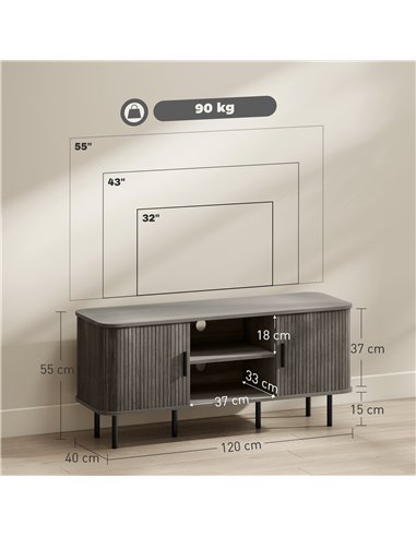 HOMCOM TV Stand Cabinet for TVs up to 55 Inches, TV Unit with Storage Shelves and Cupboard for Living Room, Grey