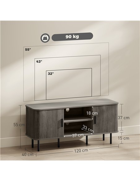 HOMCOM TV Stand Cabinet for TVs up to 55 Inches, TV Unit with Storage Shelves and Cupboard for Living Room, Grey