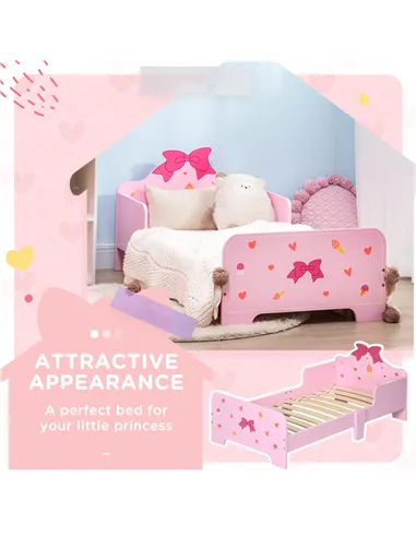 ZONEKIZ 3PCs Kids Bedroom Furniture Set with Bed, Dressing Table and Stool, Princess Themed, for 3-6 Years Old, Pink