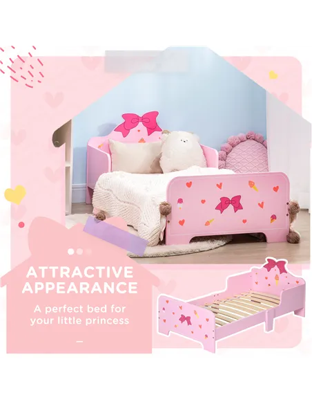ZONEKIZ 3PCs Kids Bedroom Furniture Set with Bed, Dressing Table and Stool, Princess Themed, for 3-6 Years Old, Pink