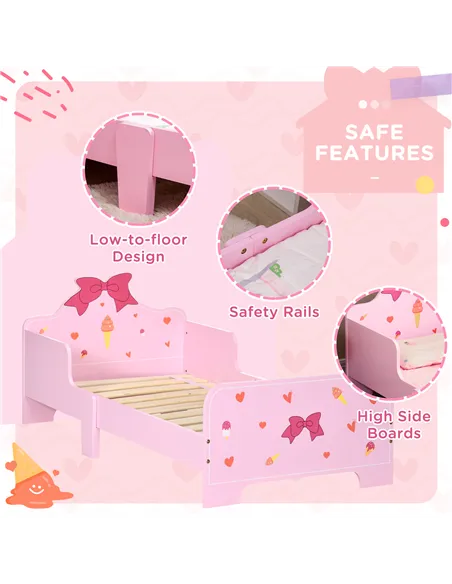 ZONEKIZ 3PCs Kids Bedroom Furniture Set with Bed, Dressing Table and Stool, Princess Themed, for 3-6 Years Old, Pink