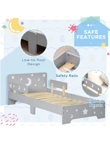 ZONEKIZ 3PCs Kids Furniture Bedroom Set with Bed, Toy Box Bench, Storage Unit with Baskets, Star and Moon Patterns, for 3-6 Year