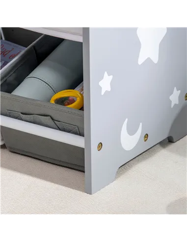 ZONEKIZ 3PCs Kids Furniture Bedroom Set with Bed, Toy Box Bench, Storage Unit with Baskets, Star and Moon Patterns, for 3-6 Year