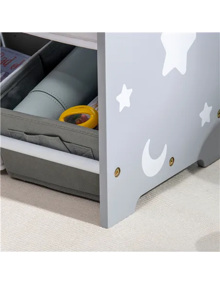 ZONEKIZ 3PCs Kids Furniture Bedroom Set with Bed, Toy Box Bench, Storage Unit with Baskets, Star and Moon Patterns, for 3-6 Year