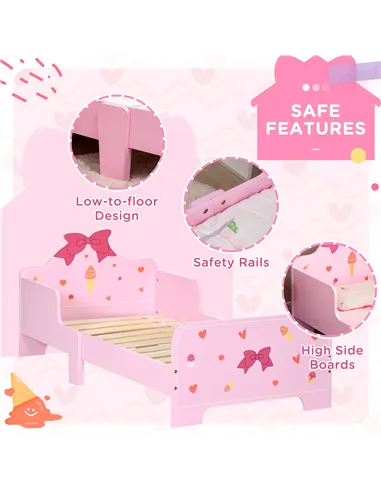 ZONEKIZ 5PCs Kids Bedroom Furniture Set with Bed, Toy Box Bench, Storage Unit, Dressing Table and Stool, Princess Themed, for 3-