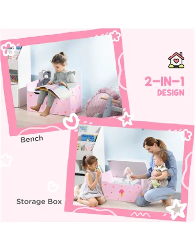 ZONEKIZ 5PCs Kids Bedroom Furniture Set with Bed, Toy Box Bench, Storage Unit, Dressing Table and Stool, Princess Themed, for 3-