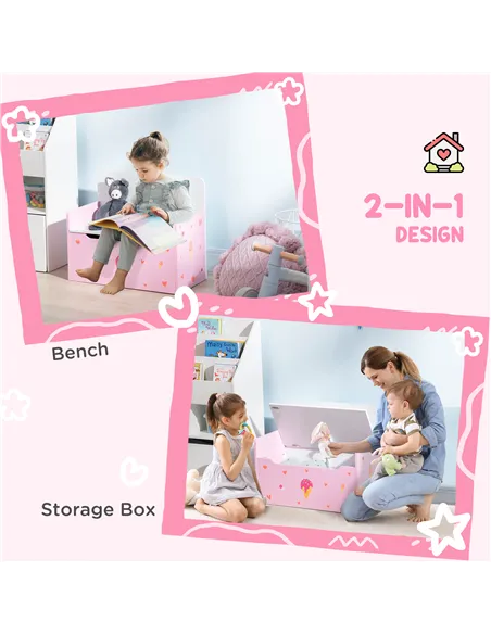 ZONEKIZ 5PCs Kids Bedroom Furniture Set with Bed, Toy Box Bench, Storage Unit, Dressing Table and Stool, Princess Themed, for 3-