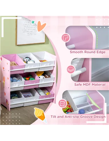 ZONEKIZ 5PCs Kids Bedroom Furniture Set with Bed, Toy Box Bench, Storage Unit, Dressing Table and Stool, Princess Themed, for 3-