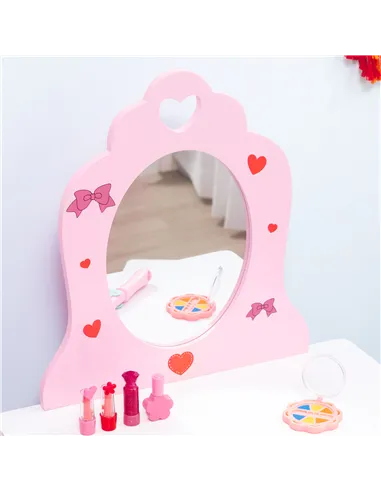 ZONEKIZ 5PCs Kids Bedroom Furniture Set with Bed, Toy Box Bench, Storage Unit, Dressing Table and Stool, Princess Themed, for 3-