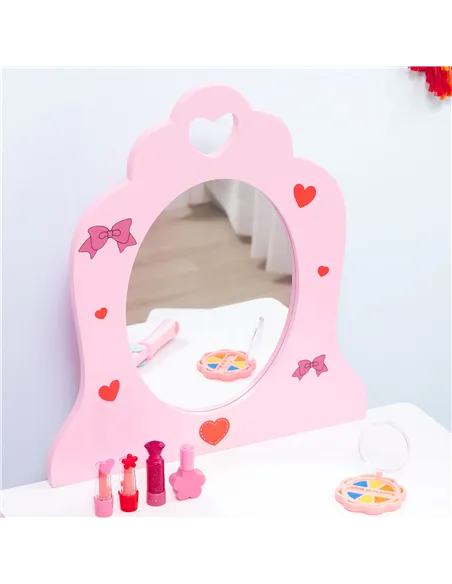 ZONEKIZ 5PCs Kids Bedroom Furniture Set with Bed, Toy Box Bench, Storage Unit, Dressing Table and Stool, Princess Themed, for 3-