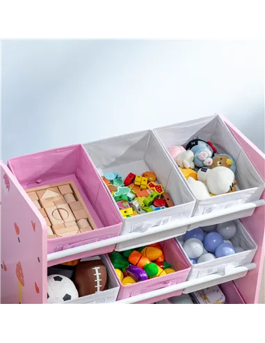 ZONEKIZ 5PCs Kids Bedroom Furniture Set with Bed, Toy Box Bench, Storage Unit, Dressing Table and Stool, Princess Themed, for 3-