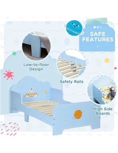 ZONEKIZ 3PCs Kids Bedroom Furniture Set with Bed, Toy Box Bench, Storage Unit with Baskets, Space Themed, for 3-6 Years Old, Blu
