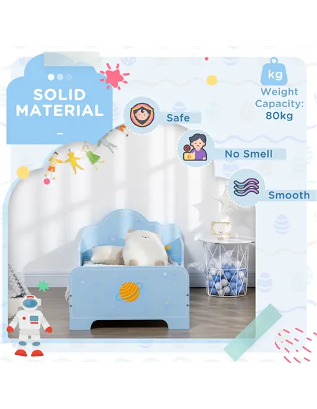 ZONEKIZ 3PCs Kids Bedroom Furniture Set with Bed, Toy Box Bench, Storage Unit with Baskets, Space Themed, for 3-6 Years Old, Blu