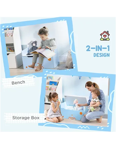 ZONEKIZ 3PCs Kids Bedroom Furniture Set with Bed, Toy Box Bench, Storage Unit with Baskets, Space Themed, for 3-6 Years Old, Blu