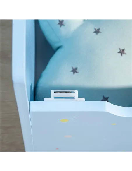 ZONEKIZ 3PCs Kids Bedroom Furniture Set with Bed, Toy Box Bench, Storage Unit with Baskets, Space Themed, for 3-6 Years Old, Blu