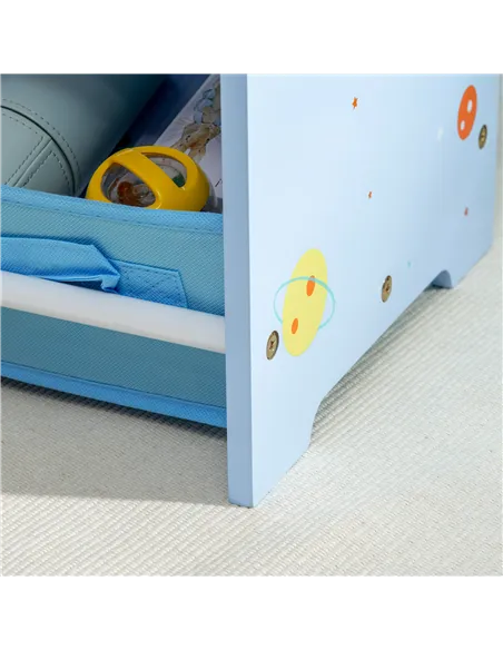 ZONEKIZ 3PCs Kids Bedroom Furniture Set with Bed, Toy Box Bench, Storage Unit with Baskets, Space Themed, for 3-6 Years Old, Blu