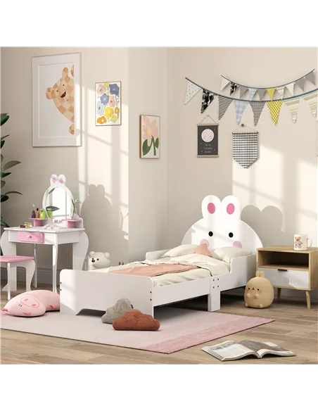 ZONEKIZ Rabbit-Designed Toddler Bed, Kids Bedroom Furniture - White