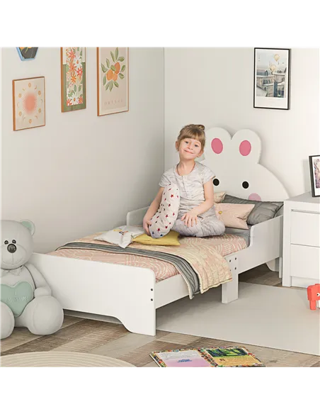 ZONEKIZ Rabbit-Designed Toddler Bed, Kids Bedroom Furniture - White