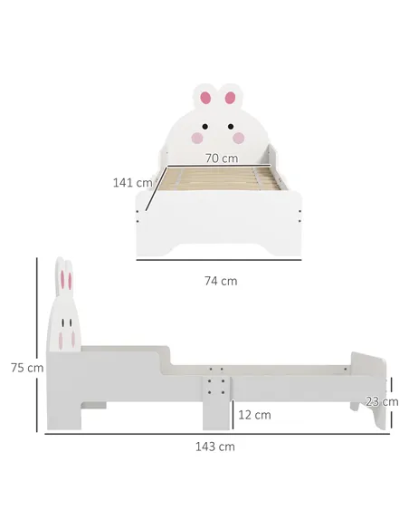 ZONEKIZ Rabbit-Designed Toddler Bed, Kids Bedroom Furniture - White