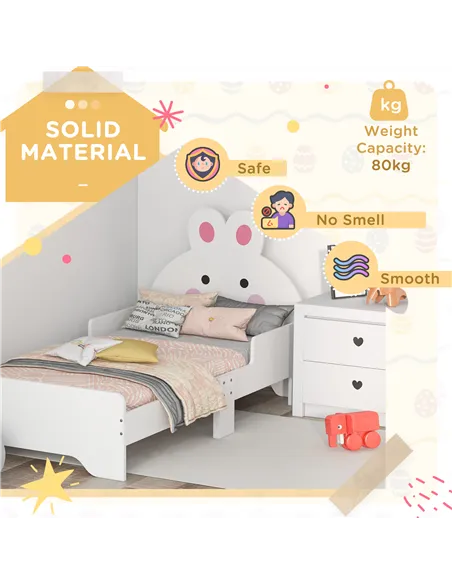 ZONEKIZ Rabbit-Designed Toddler Bed, Kids Bedroom Furniture - White