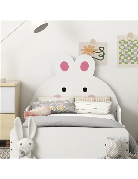 ZONEKIZ Rabbit-Designed Toddler Bed, Kids Bedroom Furniture - White