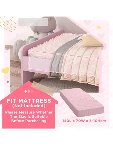 ZONEKIZ Bed for Kids Cat Design Toddler Bed Frame Bedroom Furniture with Guardrails, for 3-6 Years, 143L x 74W x 72Hcm - Pink