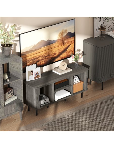 HOMCOM TV Stand Cabinet for TVs up to 55 Inches, TV Unit with Storage Shelves and Cupboard for Living Room, Grey