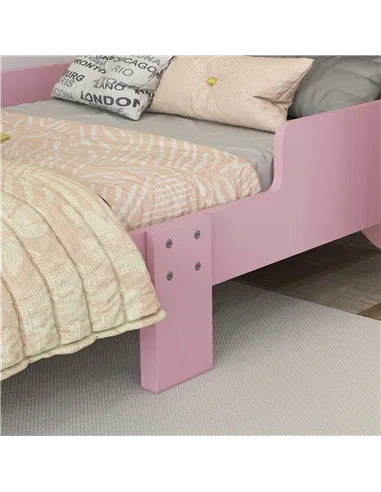 ZONEKIZ Bed for Kids Cat Design Toddler Bed Frame Bedroom Furniture with Guardrails, for 3-6 Years, 143L x 74W x 72Hcm - Pink