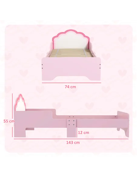ZONEKIZ Toddler Bed Frame, Princess Bed for Kids, Cloud-Design, 143 x 74 x 55cm - Pink