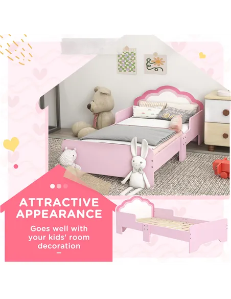 ZONEKIZ Toddler Bed Frame, Princess Bed for Kids, Cloud-Design, 143 x 74 x 55cm - Pink