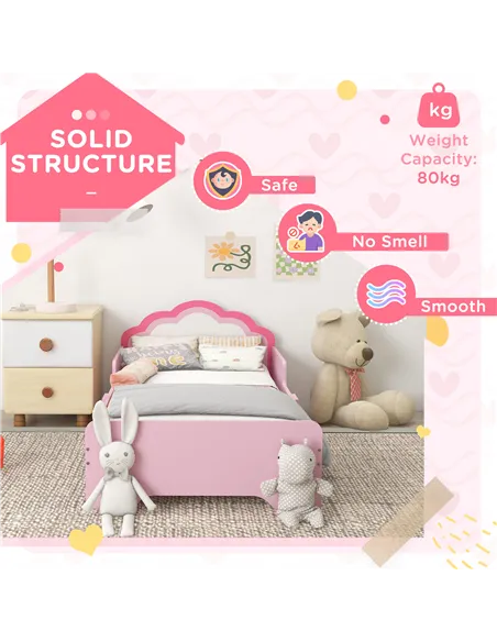 ZONEKIZ Toddler Bed Frame, Princess Bed for Kids, Cloud-Design, 143 x 74 x 55cm - Pink