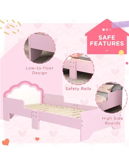 ZONEKIZ Toddler Bed Frame, Princess Bed for Kids, Cloud-Design, 143 x 74 x 55cm - Pink