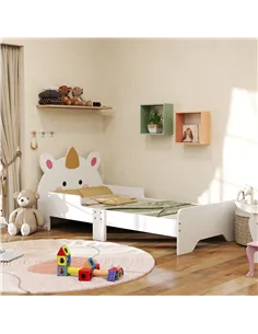 ZONEKIZ Unicorn-Designed Toddler Bed, Kids Bedroom Furniture, for Ages 3-6 Years, 143 x 74 x 67cm - White