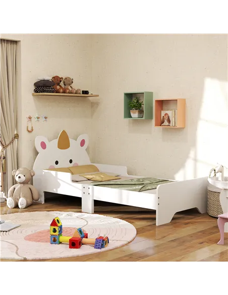 ZONEKIZ Unicorn-Designed Toddler Bed, Kids Bedroom Furniture, for Ages 3-6 Years, 143 x 74 x 67cm - White