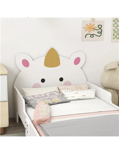 ZONEKIZ Unicorn-Designed Toddler Bed, Kids Bedroom Furniture, for Ages 3-6 Years, 143 x 74 x 67cm - White