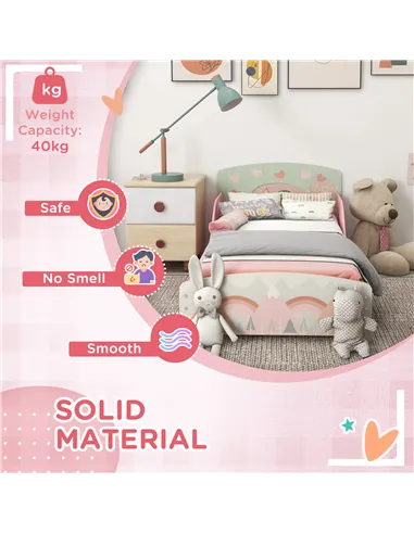 ZONEKIZ Toddler Bed Frame, Kids Storage Shelf Unit with 6 Fabric Bins for Ages 3-6 Years, Pink