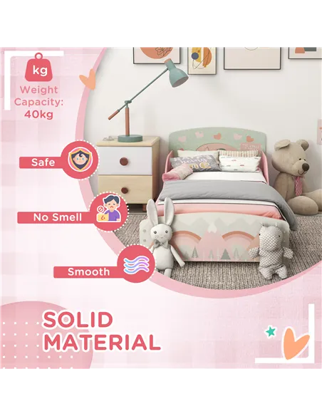 ZONEKIZ Toddler Bed Frame, Kids Storage Shelf Unit with 6 Fabric Bins for Ages 3-6 Years, Pink