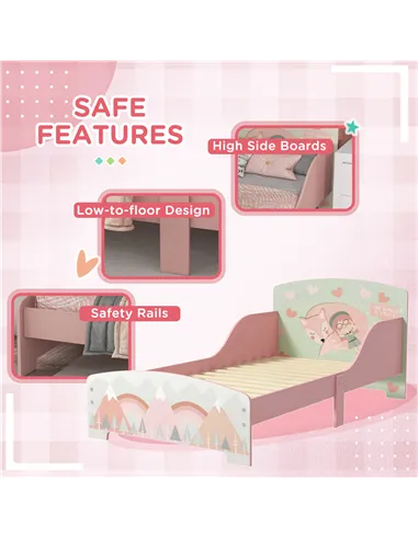 ZONEKIZ Toddler Bed Frame, Kids Storage Shelf Unit with 6 Fabric Bins for Ages 3-6 Years, Pink