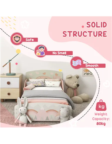 ZONEKIZ Kids Bedroom Furniture Set Includes Bed Frame, Toy Chest, Dressing Table for Ages 3-6 Years, Pink