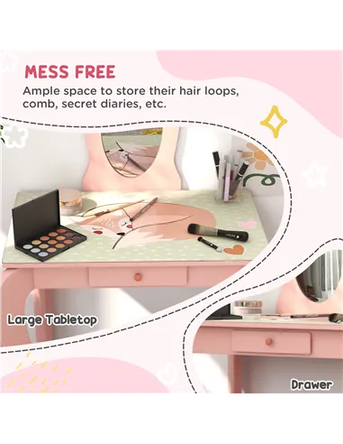 ZONEKIZ Kids Bedroom Furniture Set Includes Bed Frame, Toy Chest, Dressing Table for Ages 3-6 Years, Pink