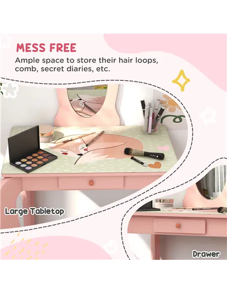 ZONEKIZ Kids Bedroom Furniture Set Includes Bed Frame, Toy Chest, Dressing Table for Ages 3-6 Years, Pink