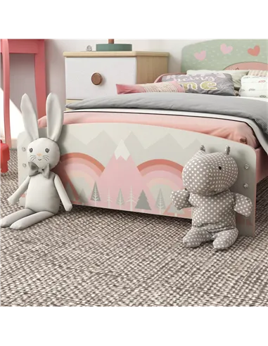 ZONEKIZ Kids Bedroom Furniture Set Includes Bed Frame, Toy Chest, Dressing Table for Ages 3-6 Years, Pink