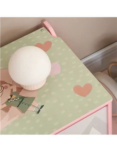 ZONEKIZ Kids Bedroom Furniture Set Includes Bed Frame, Toy Chest, Dressing Table for Ages 3-6 Years, Pink