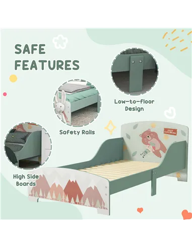 ZONEKIZ Toddler Bed Frame, Kids Dressing Table with Mirror and Stool, Cute Animal Design Kids Bedroom Furniture Set for Ages 3-6