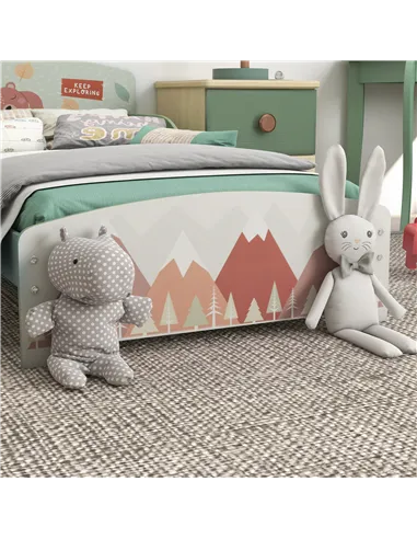 ZONEKIZ Toddler Bed Frame, Kids Dressing Table with Mirror and Stool, Cute Animal Design Kids Bedroom Furniture Set for Ages 3-6