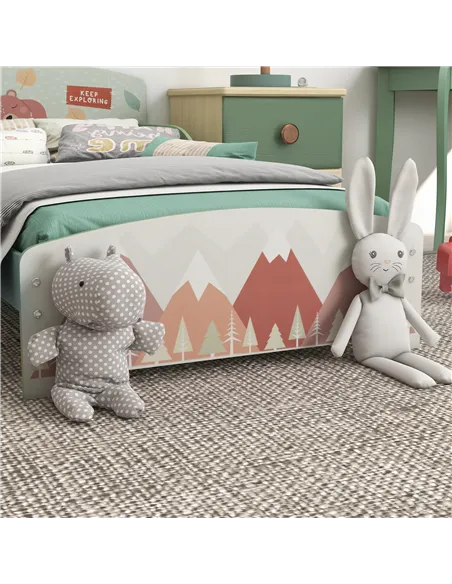 ZONEKIZ Toddler Bed Frame, Kids Dressing Table with Mirror and Stool, Cute Animal Design Kids Bedroom Furniture Set for Ages 3-6