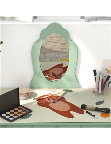 ZONEKIZ Toddler Bed Frame, Kids Dressing Table with Mirror and Stool, Cute Animal Design Kids Bedroom Furniture Set for Ages 3-6