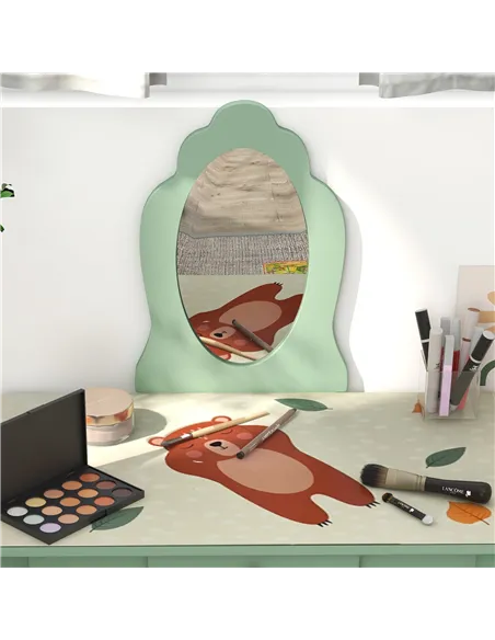 ZONEKIZ Toddler Bed Frame, Kids Dressing Table with Mirror and Stool, Cute Animal Design Kids Bedroom Furniture Set for Ages 3-6