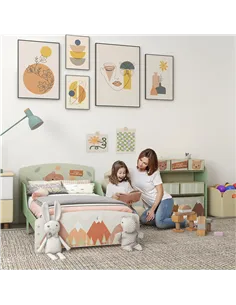 ZONEKIZ Toddler Bed Frame, Kids Storage Shelf Unit with 6 Fabric Bins for Ages 3-6 Years, Green 2