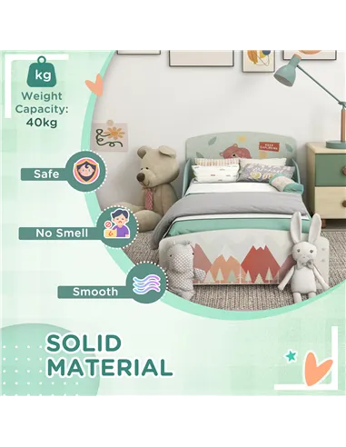 ZONEKIZ Toddler Bed Frame, Kids Storage Shelf Unit with 6 Fabric Bins for Ages 3-6 Years, Green